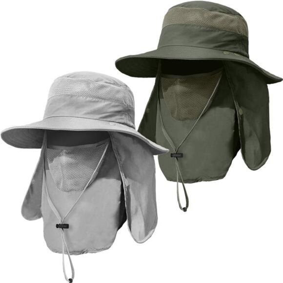 2 Pieces Men's Wide Brim Fishing Hat Outdoor UPF 50+ Sun Protection Removable - Picture 1 of 7